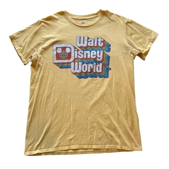 Walt Disney‎ World XL Retro Graphic Tee Yellow Short Sleeve 100% Cotton Unisex - Picture 1 of 4